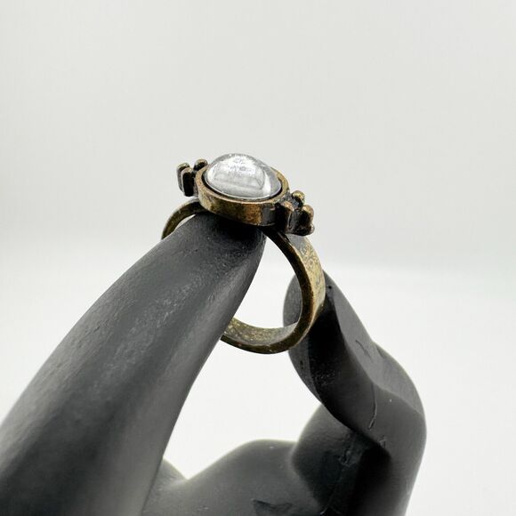 Vintage Modernist Ring Clear Stone Rustic Brutalist Southwestern Retro Patina - Picture 3 of 8